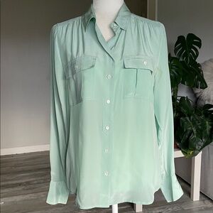 J. Crew Light Green Silk Button Down Shirt